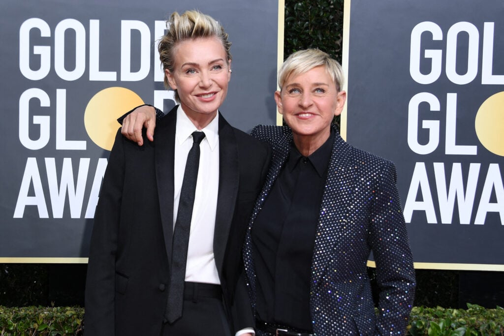 Portia de Rossi and US comedian Ellen DeGeneres arrives for the 77th annual Golden Globe Awards on January 5, 2020, at The Beverly Hilton hotel in Beverly Hills, California. 