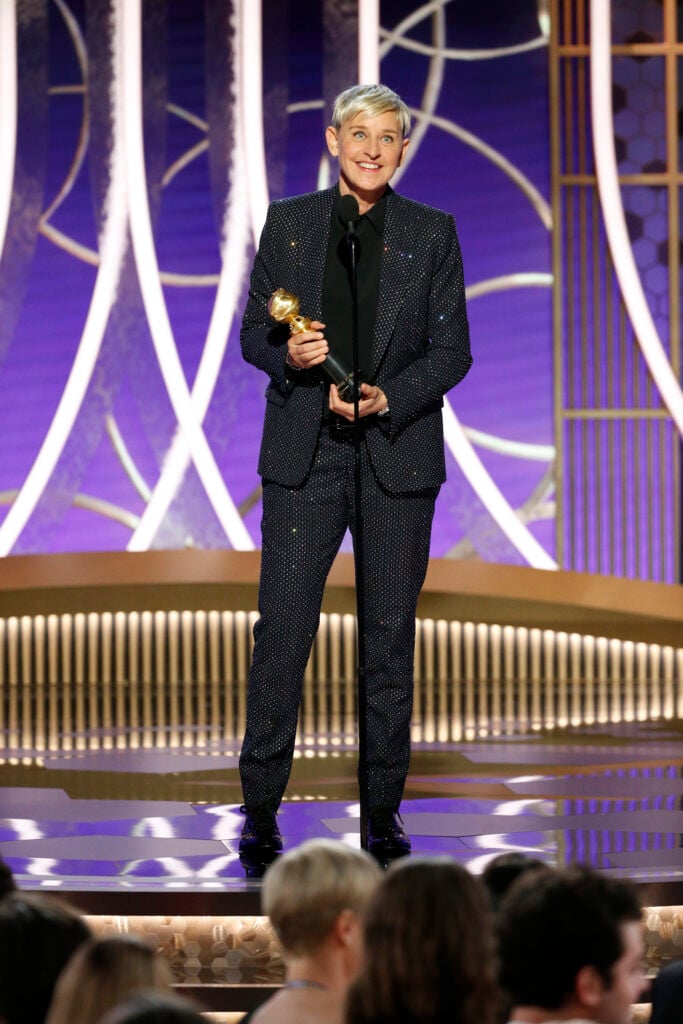 Ellen DeGeneres accepts the CAROL BURNETT AWARD onstage during the 77th Annual Golden Globe Awards at The Beverly Hilton Hotel on January 5, 2020 in Beverly Hills, California. 