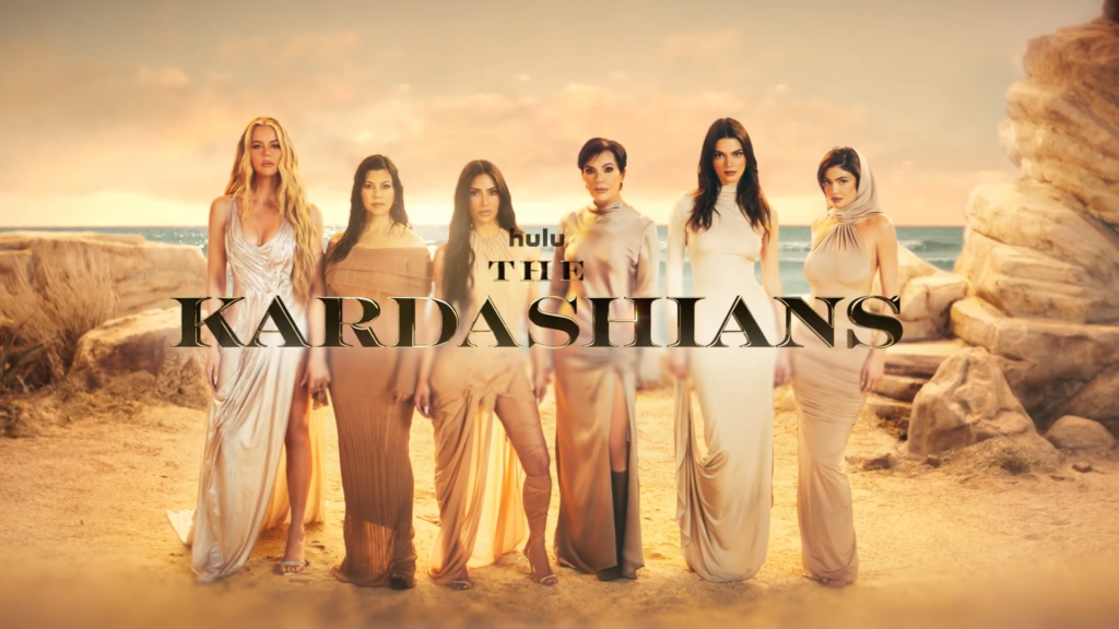 The Kardashians Season 5 trailer pose featuring the show's logo, the Hulu logo, and the cast.